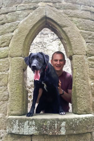 Tom with Greta the dog